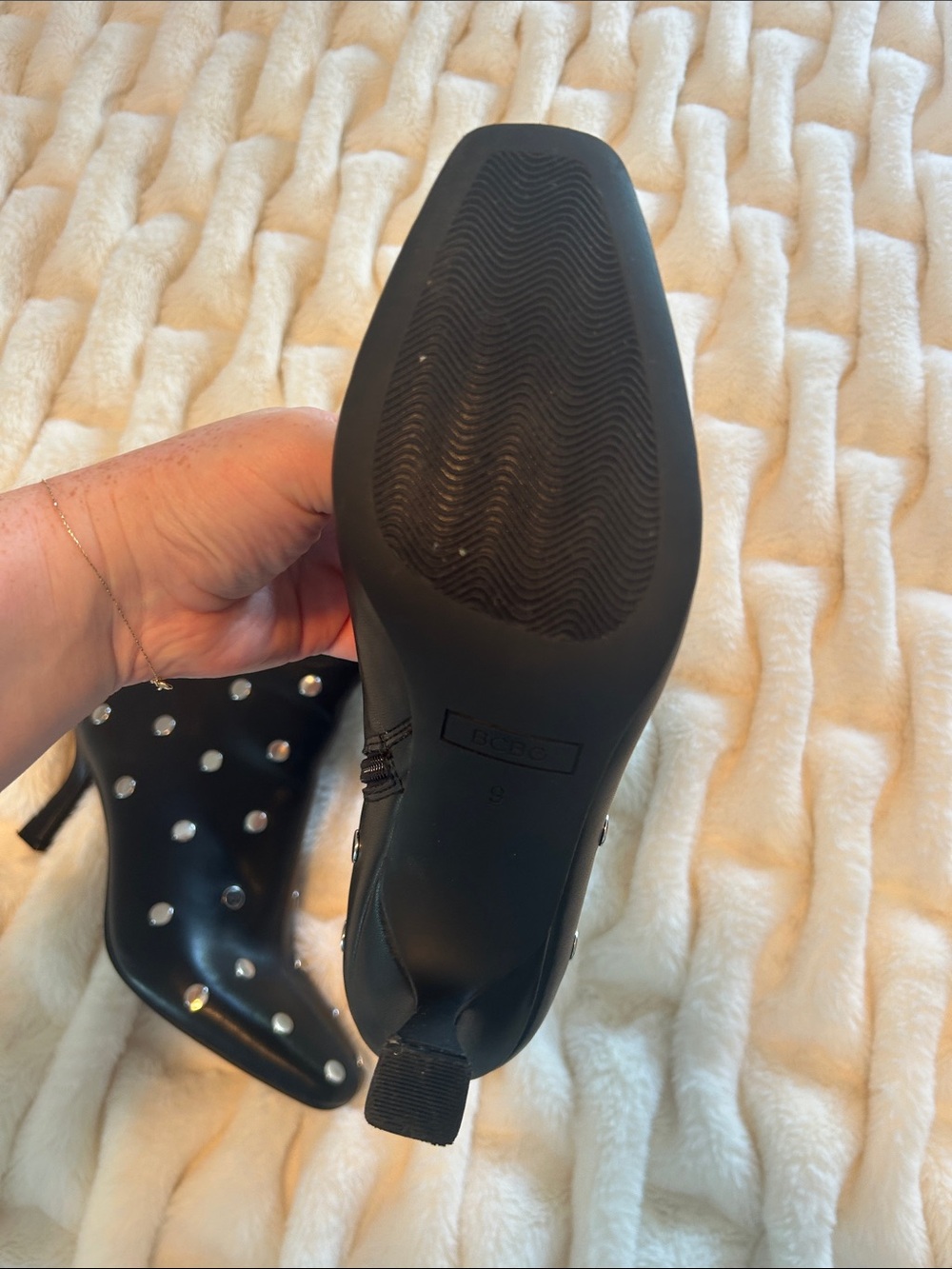 BCBG Black Studded Ankle Boots with Silver Accents - Picture 4 of 5